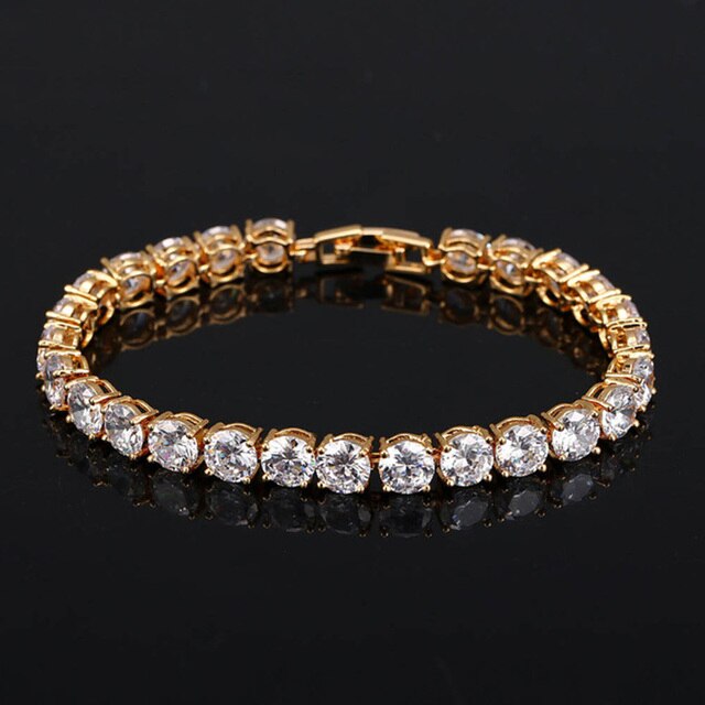 Women's Copper Cubic Zirconia Link Chain Trendy Round Bracelet