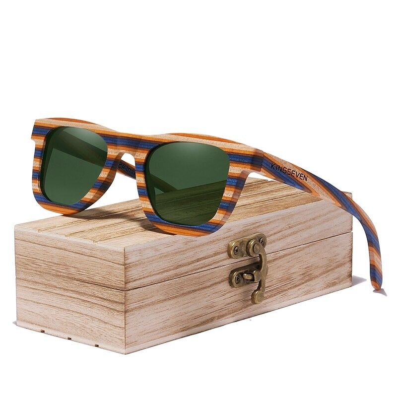 Women's Wooden Frame Polycarbonate Lens Square Sunglasses