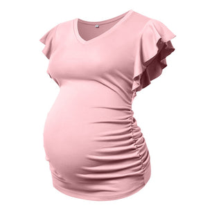 Women's Spandex V-Neck Short Sleeves Pregnancy Maternity Top