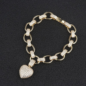 Men's Copper Cubic Zirconia Heart Shape Classic Charms Bracelet