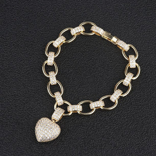 Men's Copper Cubic Zirconia Heart Shape Classic Charms Bracelet