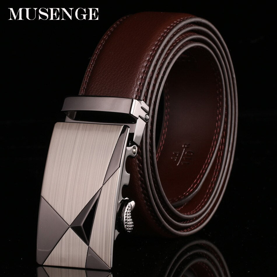 Men's Genuine Leather Solid Pattern Square Buckle Closure Belts