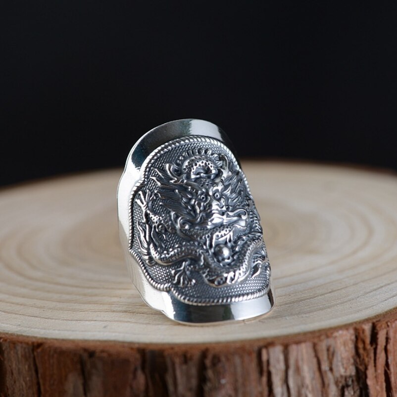 Men's 100% 925 Sterling Silver Dragon Pattern Classic Rings