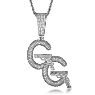 Men's Metal Copper Hip Hop Cubic Zircon Gun Letter Necklaces