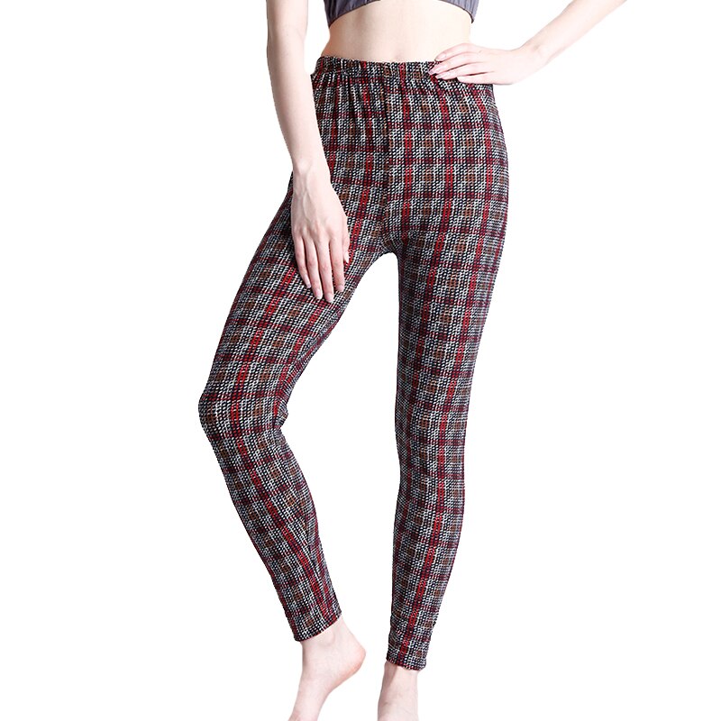 Women's Polyester High Waist Pattern Quick Dry Plaid Leggings