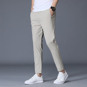 Men's Polyester Zipper Fly Closure Plain Pattern Formal Pants