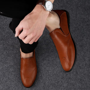 Men's PU Leather Round Toe Breathable Slip-On Casual Wear Shoes