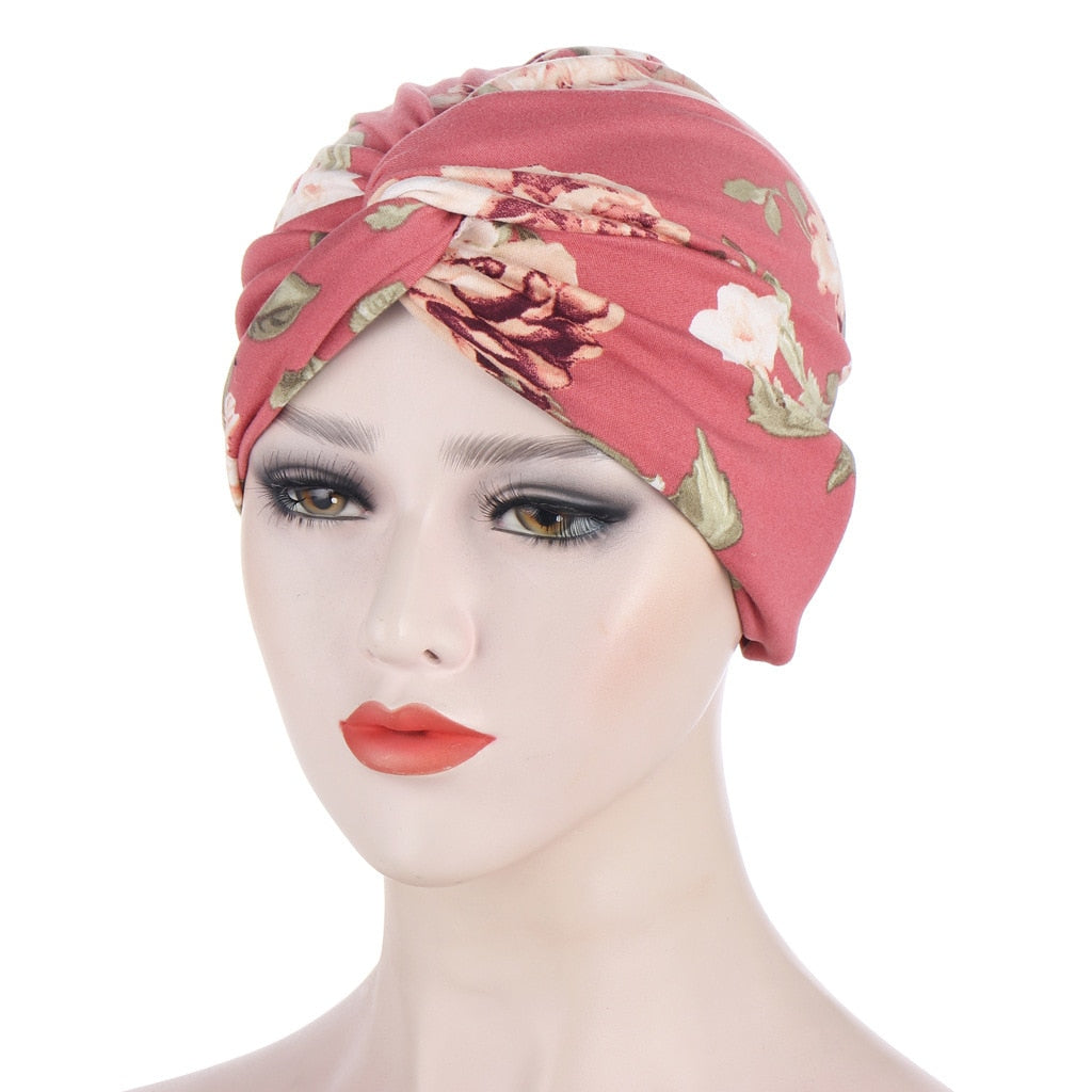 Women's Arabian Soft Twisted Printed Pattern Elastic Cap For Hijabs