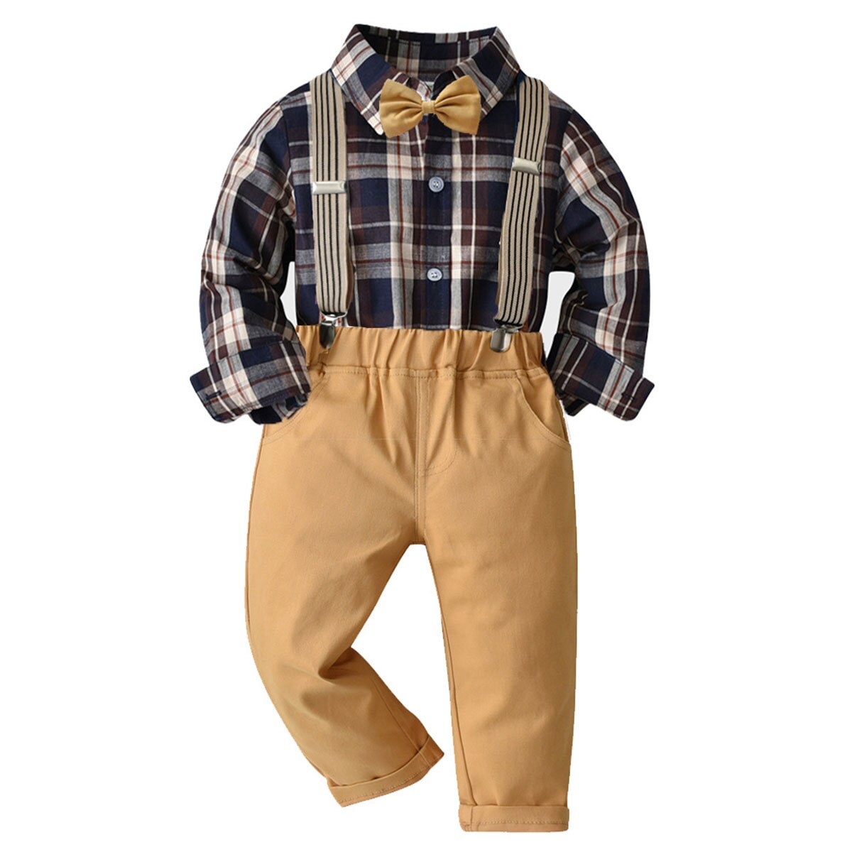 Kid's Turndown Collar Shirt With High Waist Jumpsuit Pant Set