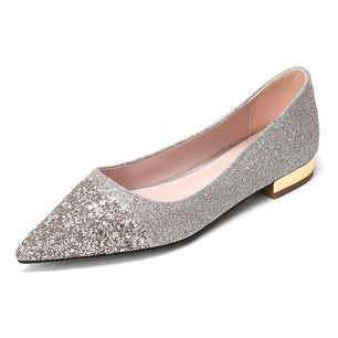 Women's PU Pointed Toe Breathable Glitter Sequined Pattern Shoes