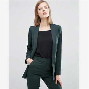 Women's Cotton Notched Collar Single Breasted Slim Blazers Set