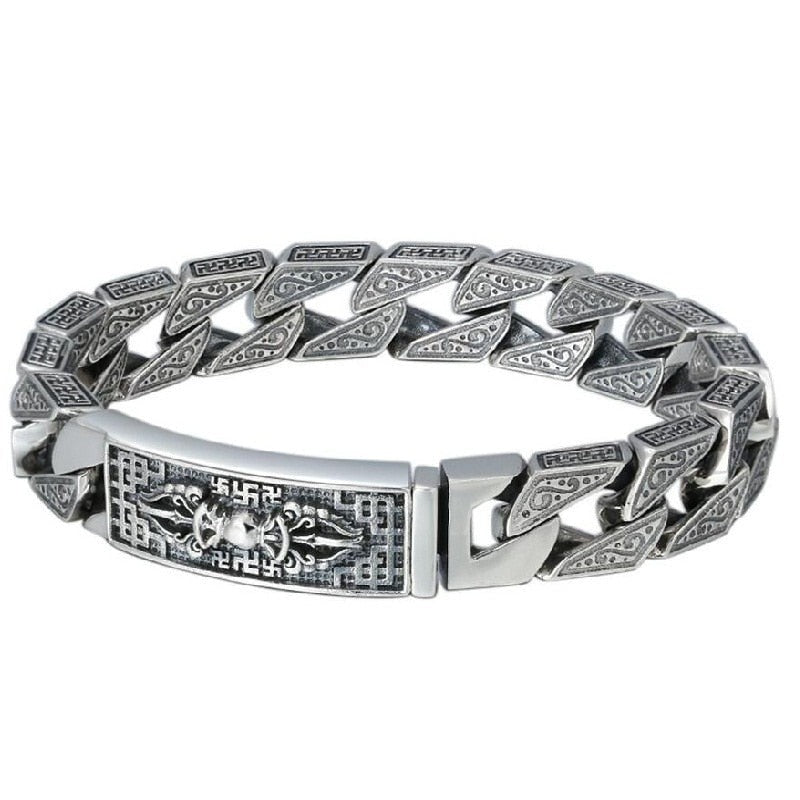 Men's 100% 925 Sterling Silver Geometric Pattern Ethnic Bracelet