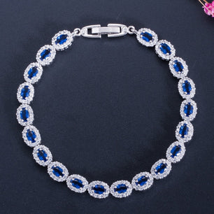 Women's Copper Cubic Zirconia Link Chain Round Pattern Bracelet