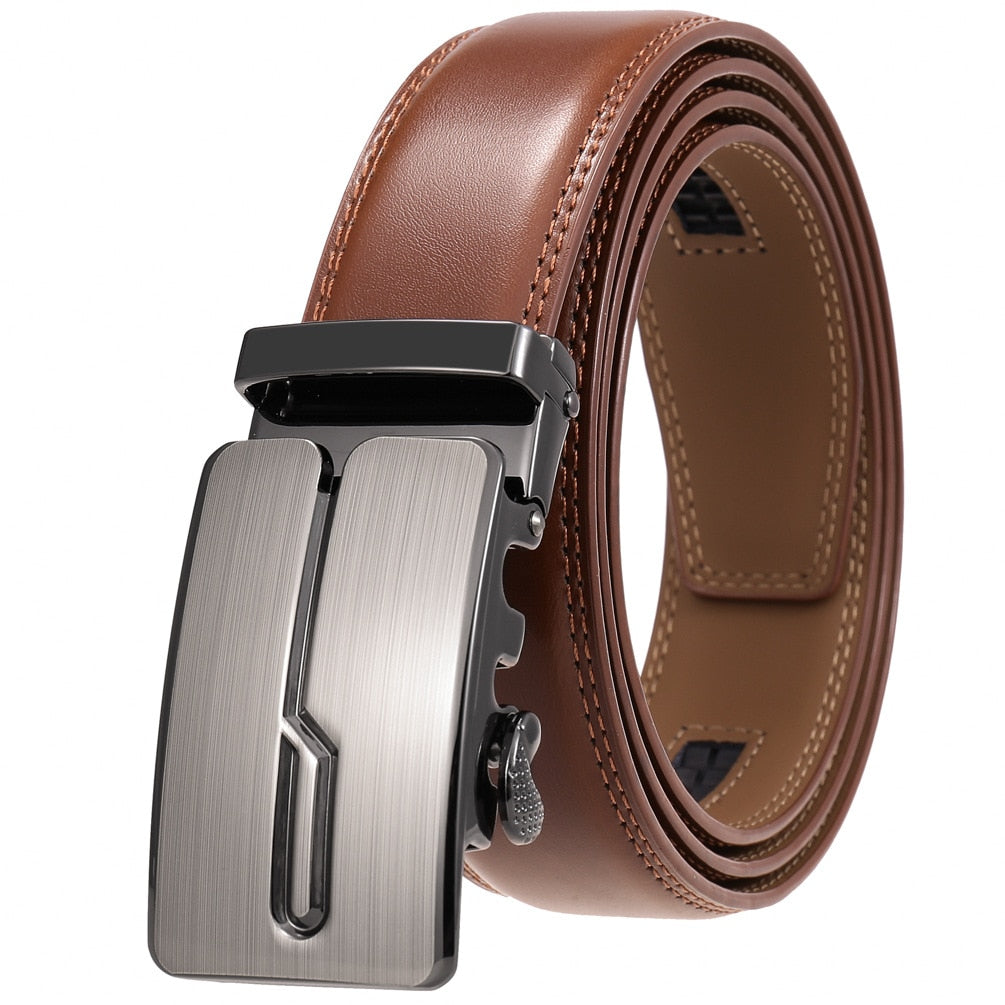 Men's Split Leather Buckle Closure Trendy Solid Pattern Belts