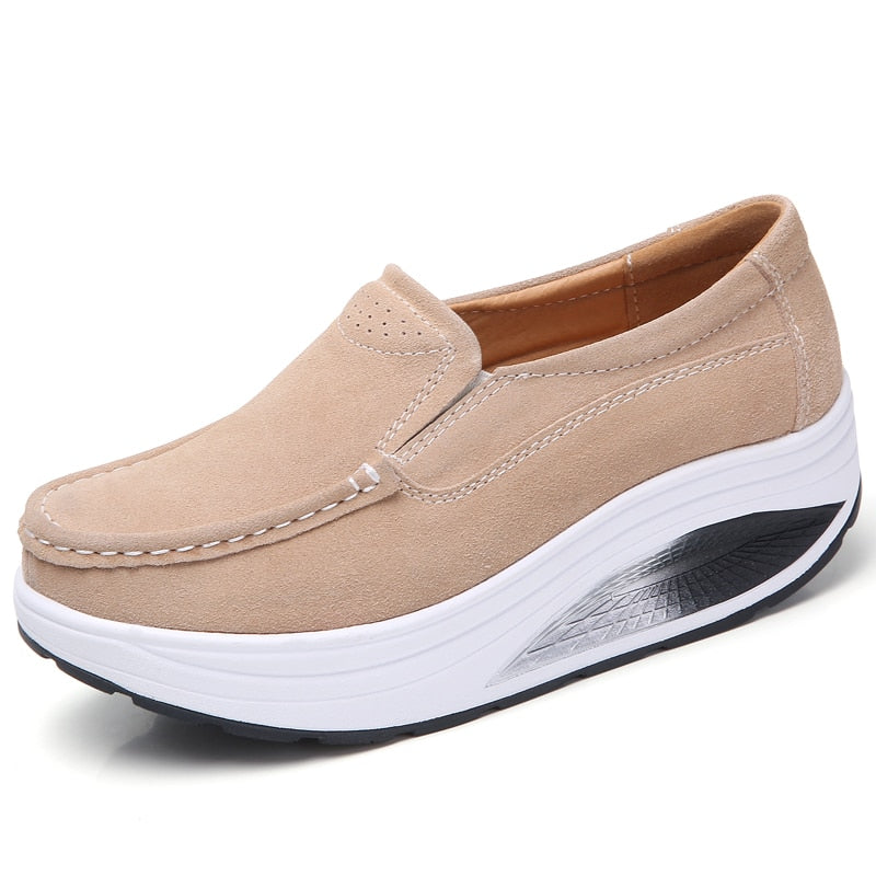 Women's Flock Round Toe Platform Slip-On Casual Wear Shoes