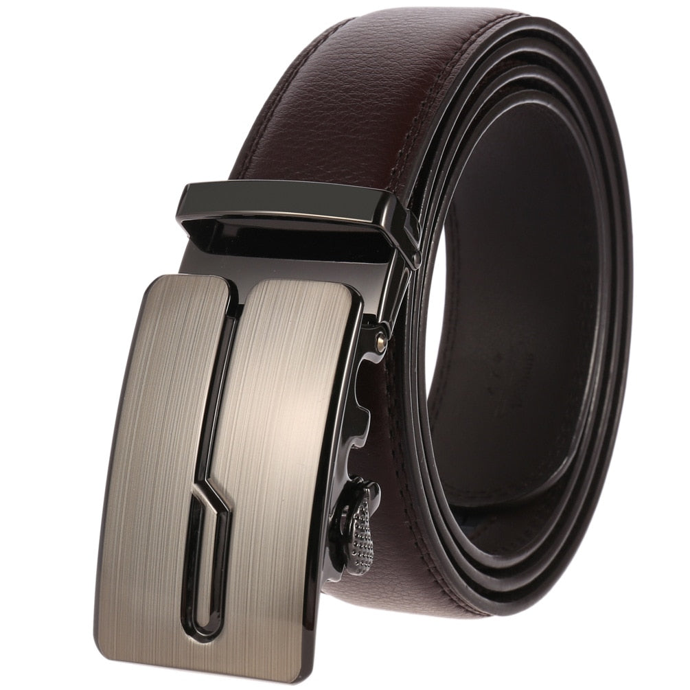 Men's Split Leather Buckle Closure Trendy Solid Pattern Belts