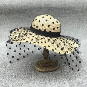 Women's Straw Foldable Dotted Sun Protection Floppy Elegant Hats