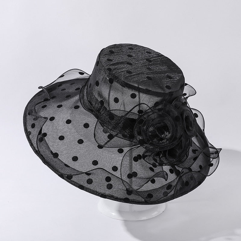 Women's Organza Dotted Pattern Sun Protection Elegant Flower Hats