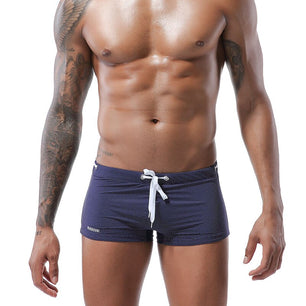 Men's Polyester Quick Dry Solid Pattern Boxer Swimming Shorts