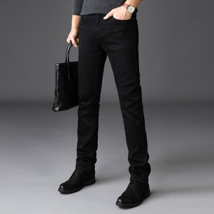 Men's Mid Waist Zipper Fly Closure Plain Pattern Denim Pants