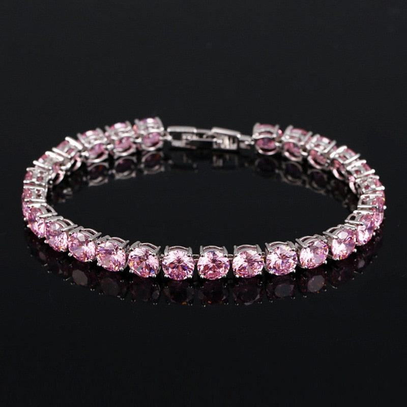 Women's Copper Cubic Zirconia Link Chain Trendy Round Bracelet