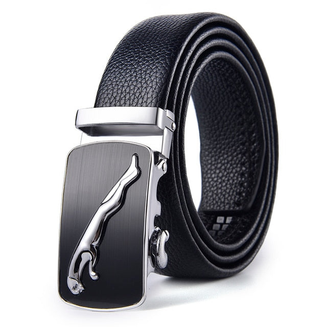 Men's Genuine Leather Solid Strap Alloy Automatic Buckle Belt