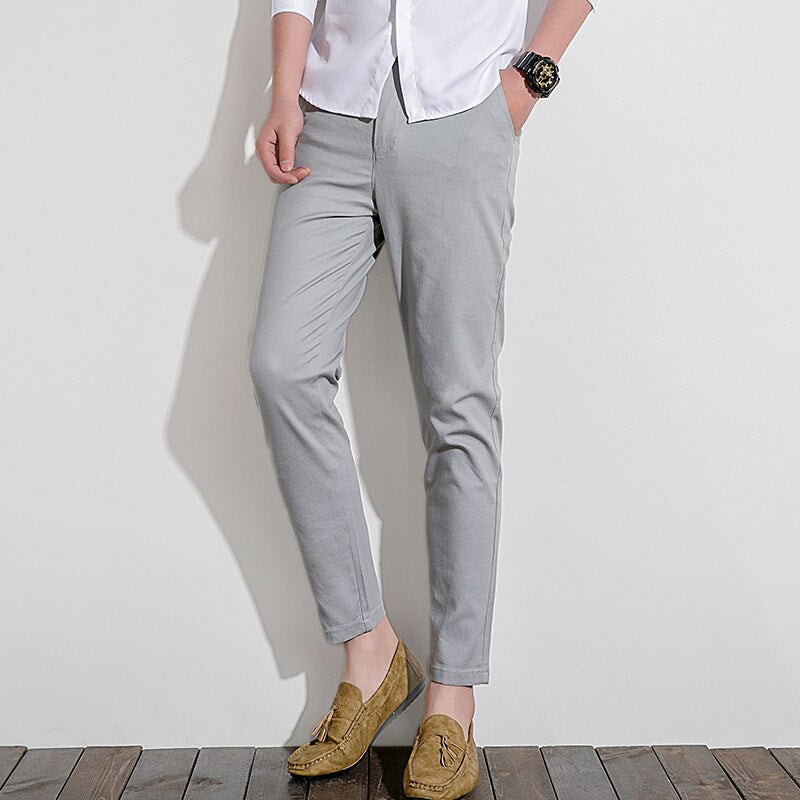 Men's Cotton Mid Waist Zipper Fly Solid Pattern Trendy Pants