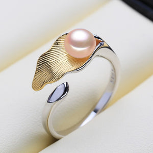 Women's 925 Sterling Silver Geometric Pattern Pearl Elegant Ring