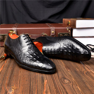 Men's Genuine Leather Pointed Toe Lace-up Closure Wedding Shoes