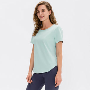 Women's Polyester O-Neck Short Sleeves Seamless Workout Yoga Top