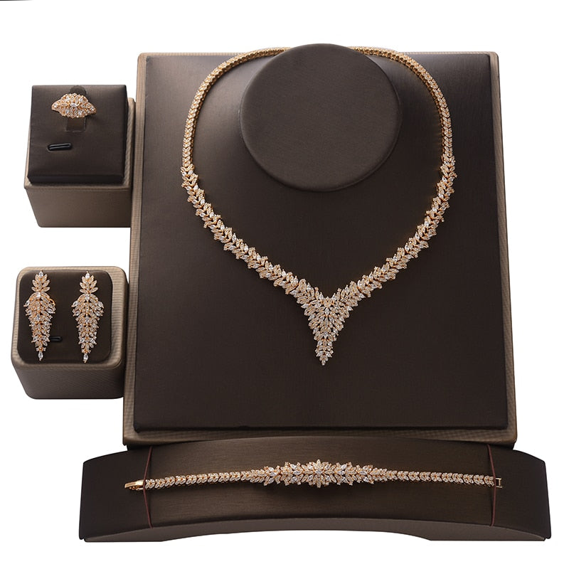 Women's Copper Cubic Zirconia Luxury Bridal Wedding Jewelry Set