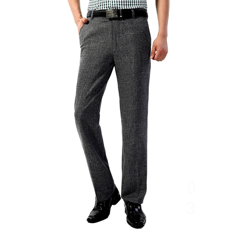 Men's Polyester Zipper Fly Closure Plain Pattern Casual Pants