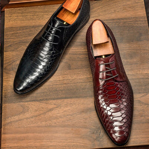 Men's Genuine Leather Pointed Toe Lace-up Closure Party Shoes