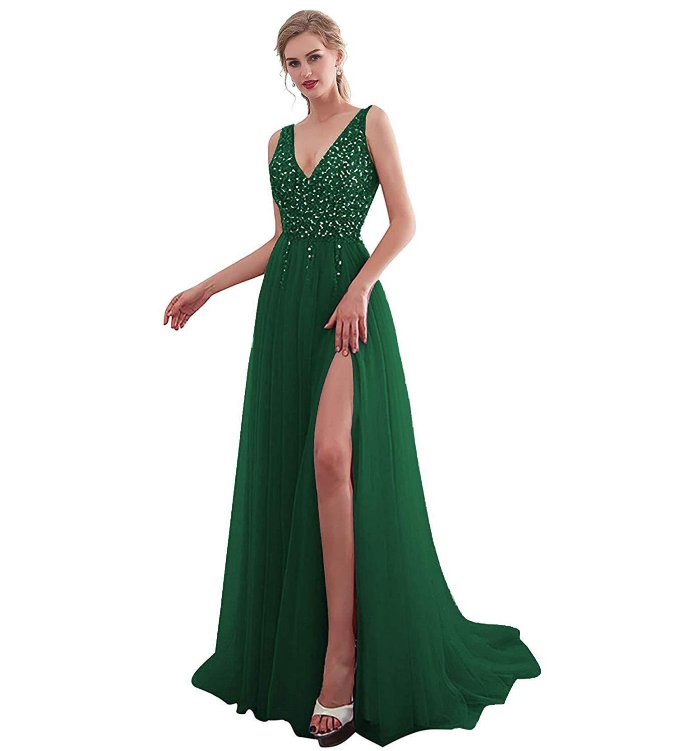 Women's V-Neck Polyester Sleeveless Beading Tulle Backless Dress