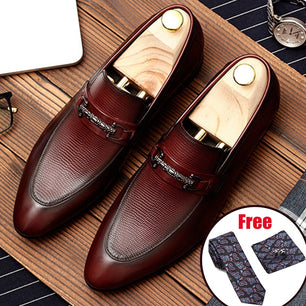 Men's Genuine Leather Pointed Toe Slip-On Closure Wedding Shoes