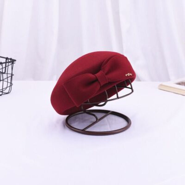 Women's Wool Bow-Knot Plain Pattern Vintage Hat