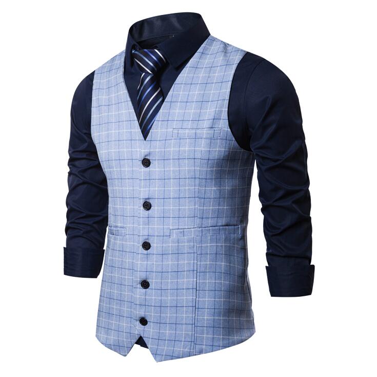 Men's V-Neck Polyester Slim Fit Gentleman Vintage Plaid Suit Vest