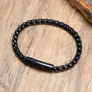 Men's Stainless Steel Hidden-Safety Clasp Bezel Setting Bracelets