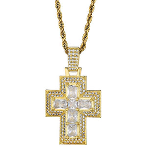 Men's Copper Cubic Zirconia Link Chain Hip Hop Cross Necklace