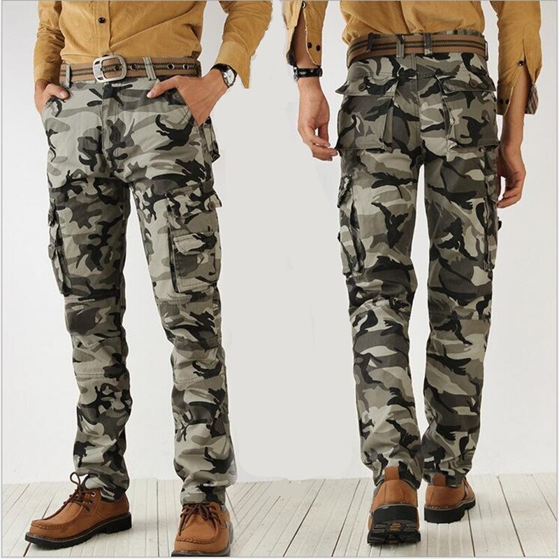 Men's Cotton Full Length Zipper Fly Mid Waist Camouflage Trouser