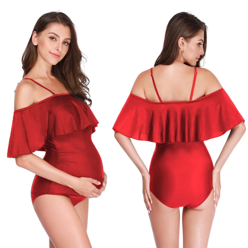 Women's Polyester Spaghetti Strap Maternity Swimwear One-Piece