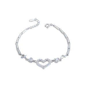 Women's 100% 925 Heart Pattern Zircon Silver Charm Type Bracelet