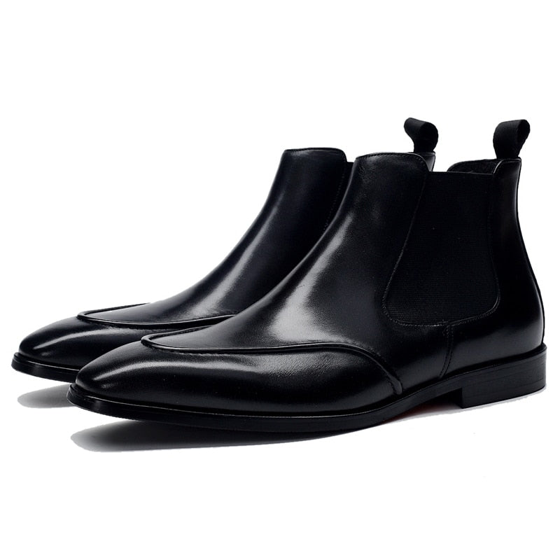 Men's Genuine Leather Pointed Toe Slip-On Closure Casual Boots