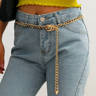 Women's Thick Metal Pin Buckle Closure Waistbands Chain Belt