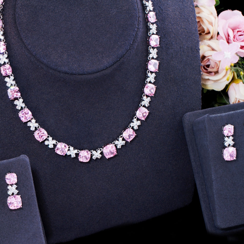 Women's Copper Cubic Zirconia Square Pattern Wedding Jewelry Set