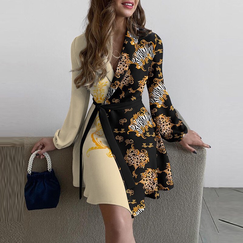 Women's Cotton V-Neck Full Sleeves Printed Pattern Sexy Dress