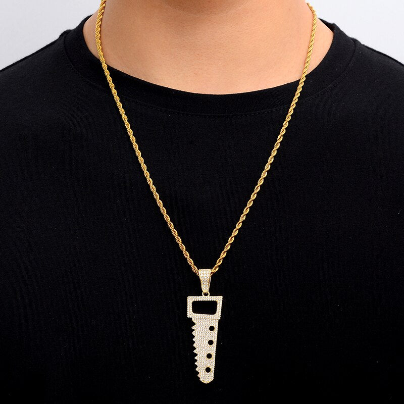 Men's Metal Copper Cubic Zircon Pendants Trendy Hip Hop Necklaces