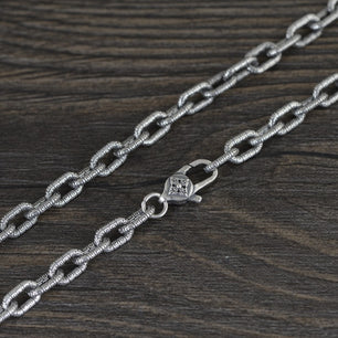 Men's 100% 925 Sterling Silver Link Chain Geometric Necklace