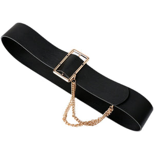 Women's PU Leather Buckle Closure Chain Tassel Waistband Belts