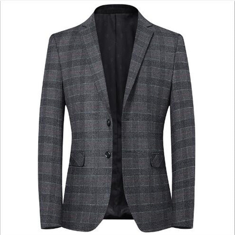 Men's Notched Collar Long Sleeve Plaid Single Breasted Blazers